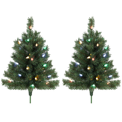 HOMCOM 60 cm Prelit Christmas Tree, 2 Packs Artificial Christmas Trees with 60 Colourful LED Lights, 130 Tips, Green