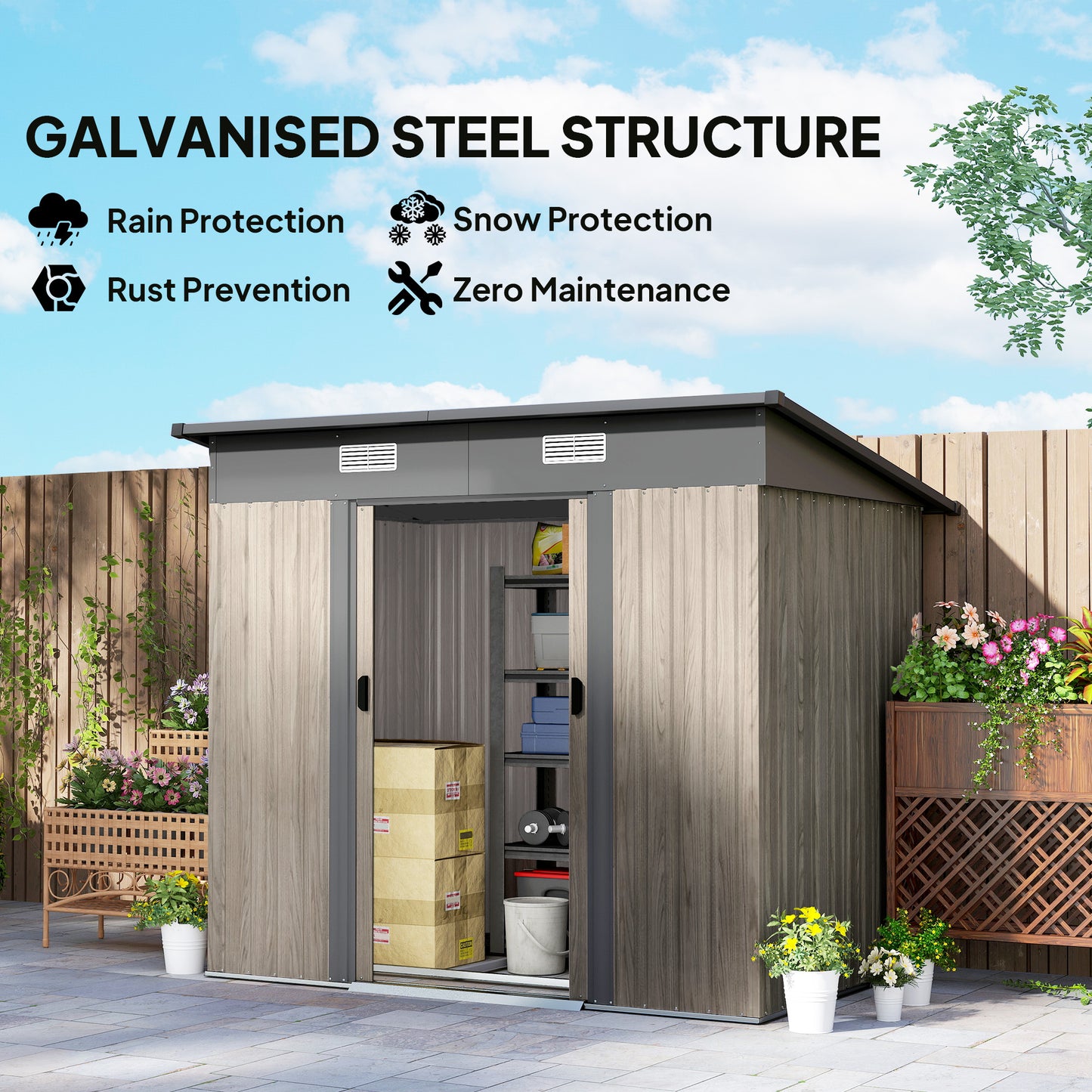 Outsunny Outdoor Garden Storage Shed - Szary wzór drewna