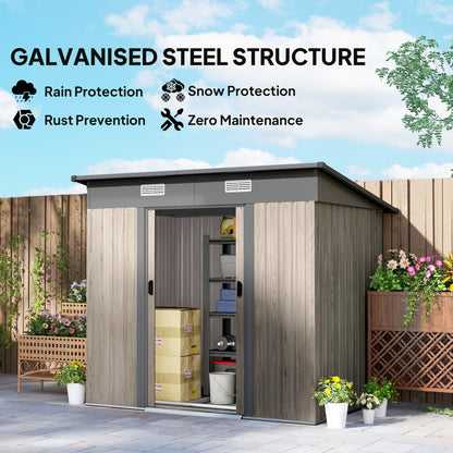 Outsunny 4 x 7ft Metal Shed - Grey Wood-Effect