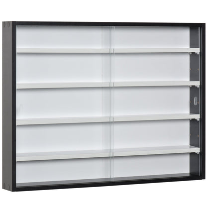 HOMCOM 5-Tier Wall Display Shelf Unit Cabinet w/ 4 Adjustable Shelves Glass Doors Home Office Ornaments 60x80cm Black/White