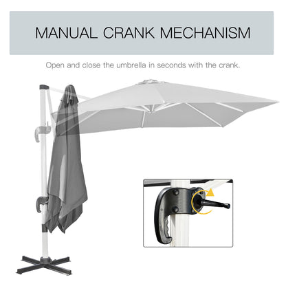 Outsunny 3 x 3(m) Cantilever Roma Parasol, kwadratowy parasol ogrodowy z podstawą krzyżową, korbą, pochyleniem, obrotem 360√Ç¬∞ i aluminiową ramą, szary