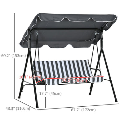 Outsunny 3 Seater Garden Swing Chair, Outdoor Swing Chair with Adjustable Canopy, Mental Frame & Cushions, Grey