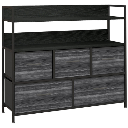 HOMCOM Rustic Chest of Five Fabric Drawers - Black