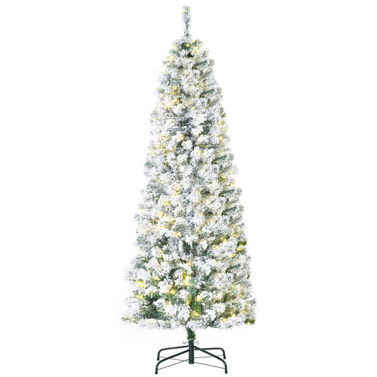 6 Feet Prelit Artificial Snow Flocked Christmas Tree with Warm White LED Light, Holiday Home Xmas Decoration, Green White