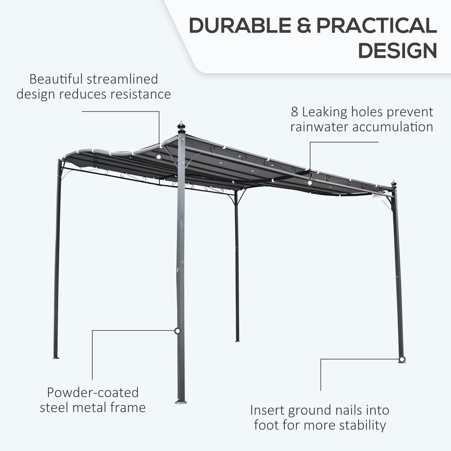 Outsunny 3x3m Metal Pergola with Canopy Garden Awning for Garden Parties, Grey