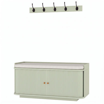 HOMCOM Hallway Storage Unit, Hallway Furniture Set with Shoe Storage Cabinet and 5 Hooks Coat Rack, Light Green