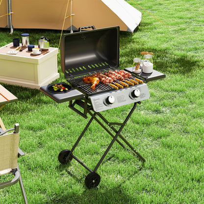 Outsunny Dwupalnikowy przenośny grill walizkowy - czarny