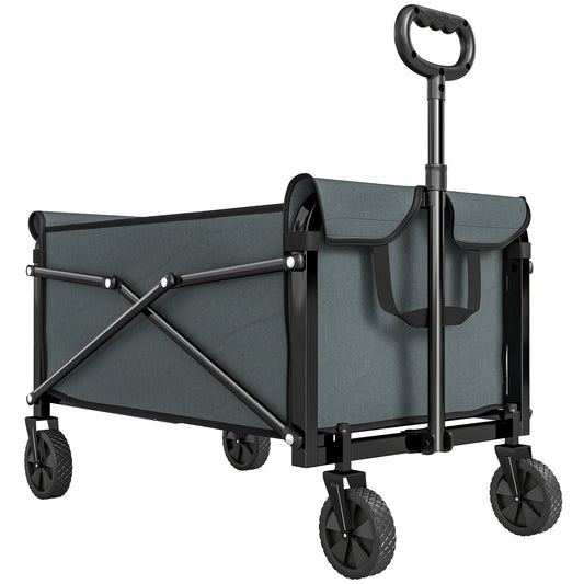 Outsunny 81L Festival Trolley on Wheels, Compact Garden Folding Trolley Cart with Adjustable Handle 80L, Grey