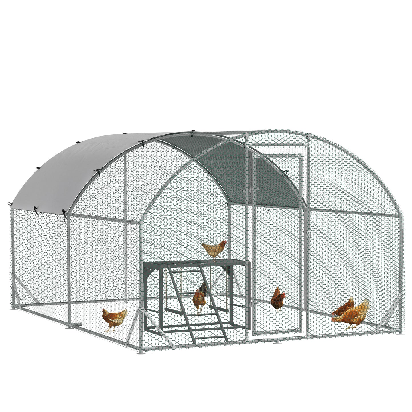 PawHut Walk In Chicken Run with Chicken Activity Shelf and Cover, 2.8 x 3.8 x 2m
