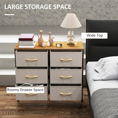 HOMCOM Fabric Chest of Drawers, Industrial Bedroom Dresser with 6 Fabric Drawers, Steel Frame and Wooden Top for Nursery, Living Room, Hallway, Cream White