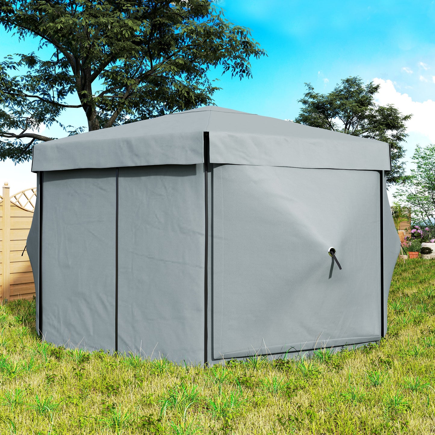 Outsunny 3 x 3(m) Sześciokątny namiot typu pop-up z 5 bokami i torbą transportową, wodoodporny, odporny na promieniowanie UV namiot imprezowy, natychmiastowe schronienie na imprezy z siatką do ogrodu, patio, jasnoszary