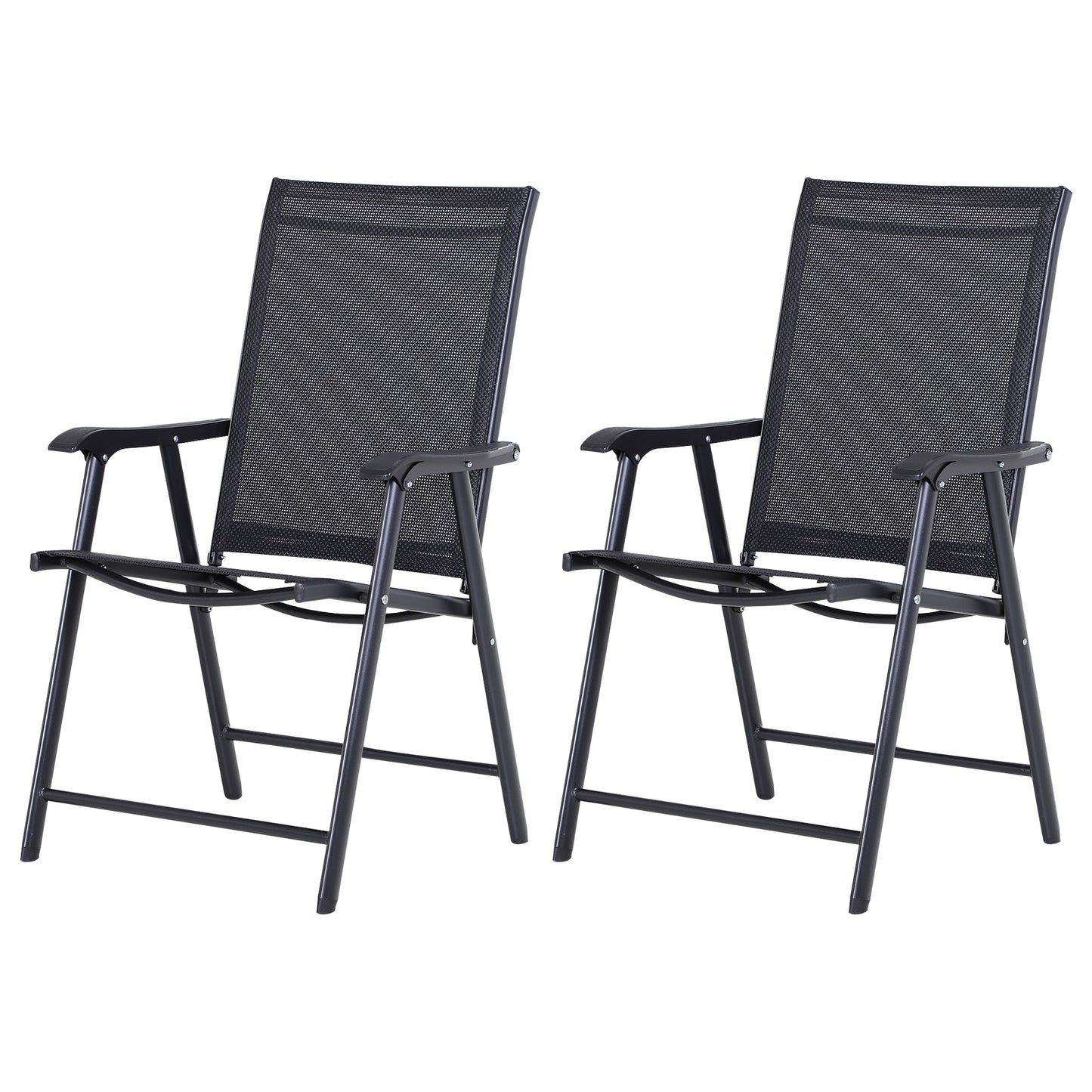 Outsunny Steel Frame Set of 2 Foldable Outdoor Garden Chairs Black