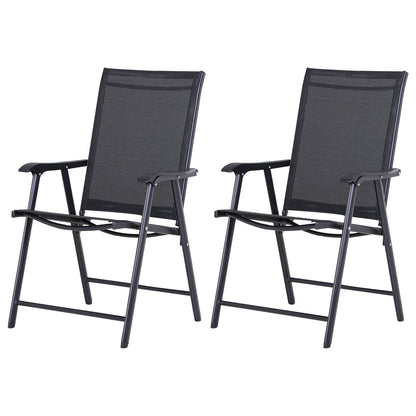 Outsunny Set of 2 Garden Chairs Outdoor Patio Foldable Metal Park Dining Seat Yard Furniture Black