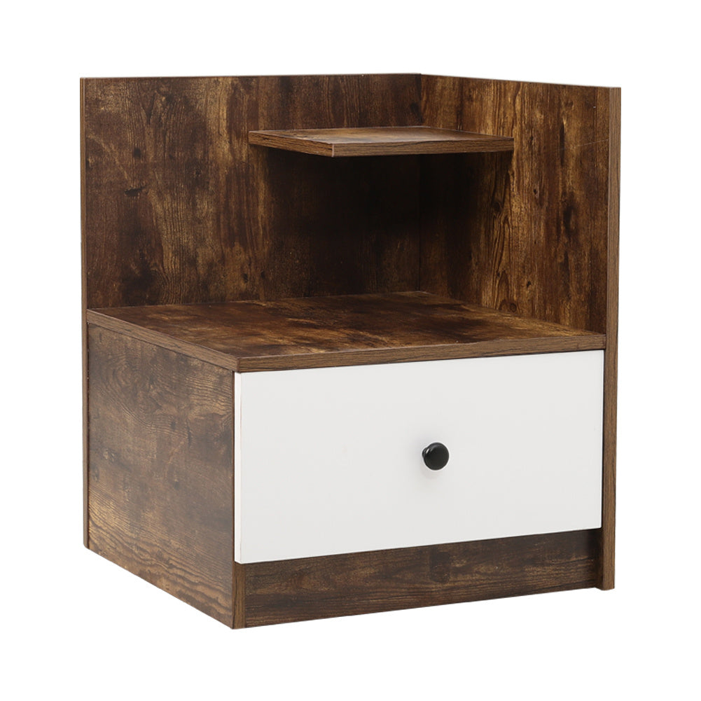 Urban Style Bedside Table with Drawer and Open Shelf Wooden Nightstand