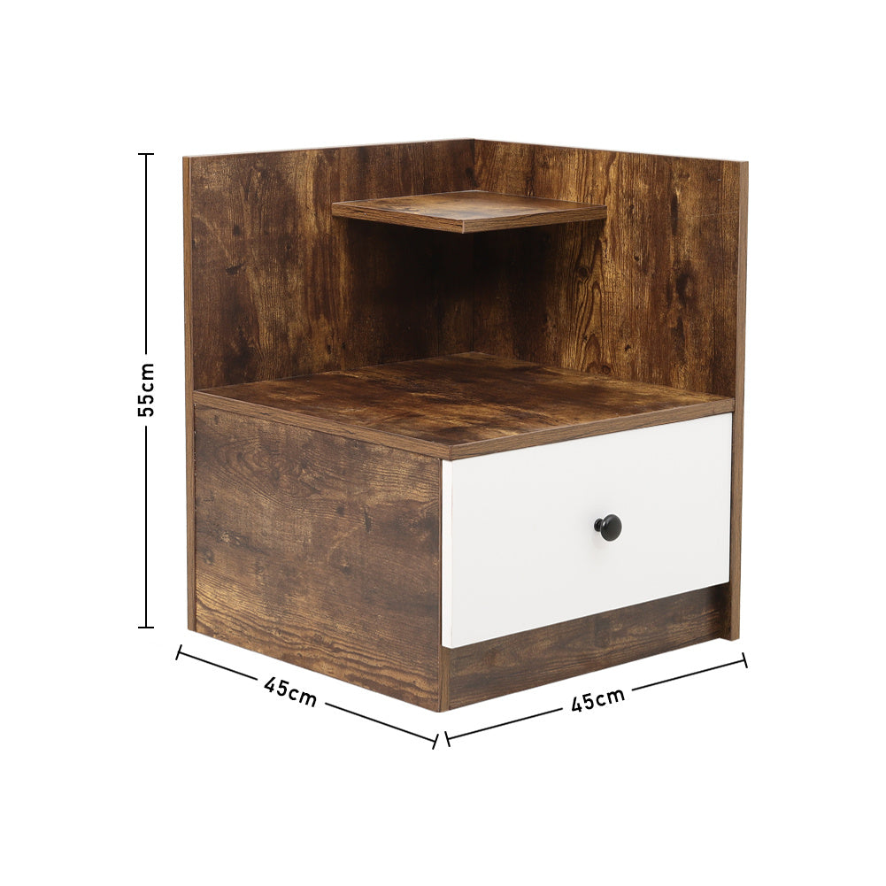 Urban Style Bedside Table with Drawer and Open Shelf Wooden Nightstand