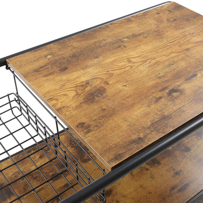90cm W Industrial Wooden Coffee Table with Wire Basket Storage Top