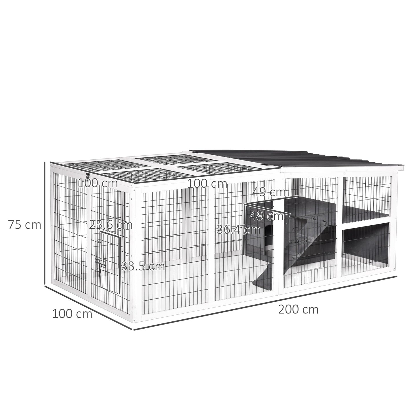 PawHut Guinea Pigs Hutches Wooden Small Rabbits Hutches Pet Run Cover Indoor Outdoor, Grey