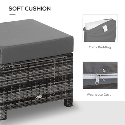 Outsunny Rattan Footstool Wicker Ottoman with Padded Seat Cushion Outdoor Patio Furniture for Garden Poolside Living Room, 50 x 50 x 35 cm, Grey