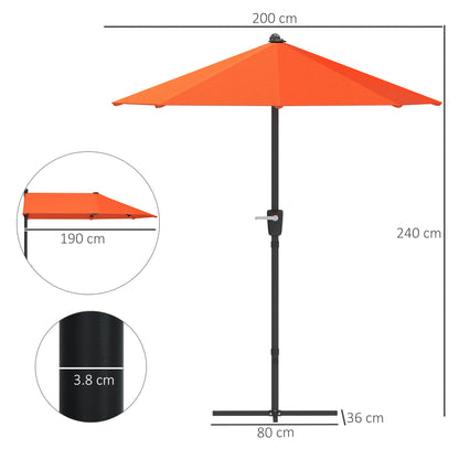 Outsunny 2m Half Parasol Parasol - Pomarańczowy