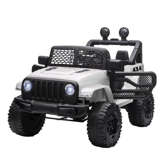 12V Battery-powered 2 Motors Kids Electric Ride On Car Truck Off-road Toy with Parental Remote Control Horn Lights for 3-6 Years Old White