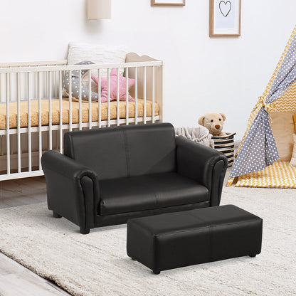Sofa dziecięca HOMCOM z funkcją spania, sofa dla dzieci, fotel dla malucha, sofa dla chłopców i dziewcząt, sofa dwuosobowa z podnóżkiem (czarna)