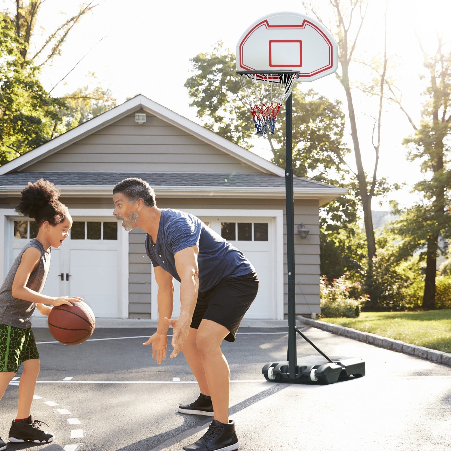 Portable Basketball Stand Net Hoop With Wheels - Black/White