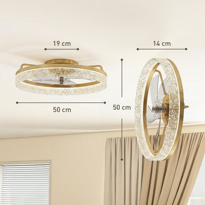 HOMCOM Ceiling Fan with Lights, Dimmable LED Mount Ceiling Fan Light with Remote App Control for Bedroom, Gold Tone