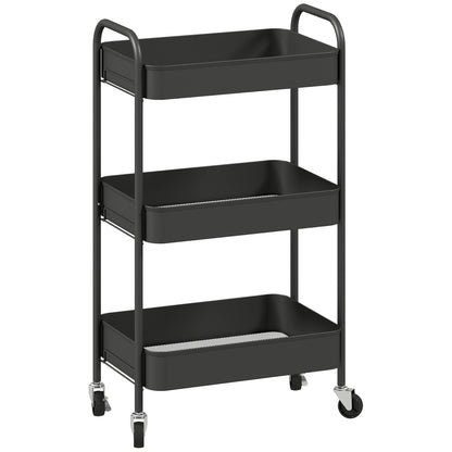 HOMCOM Three-Tier Steel Storage Trolley - Black