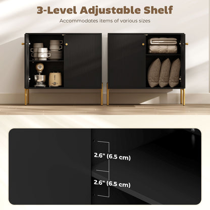 HOMCOM Sideboard Buffet Cabinet, Coffee Bar Cabinet with Fluted Doors and Adjustable Shelf, Black