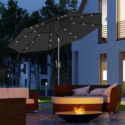 Outsunny 2,7 ​​m Parasol ogrodowy Solarny Zewnętrzny Parasol słoneczny z uchylnym dachem Patio z 24 diodami LED, korbą ręczną i 8 żebrami, czarny