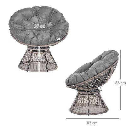 Outsunny 360√Ç¬∞ Obrotowy fotel rattanowy Papasan Moon Bowl, okrągły, ogrodowy, z wikliny, z poduszką, duży, do użytku na zewnątrz i wewnątrz, szary
