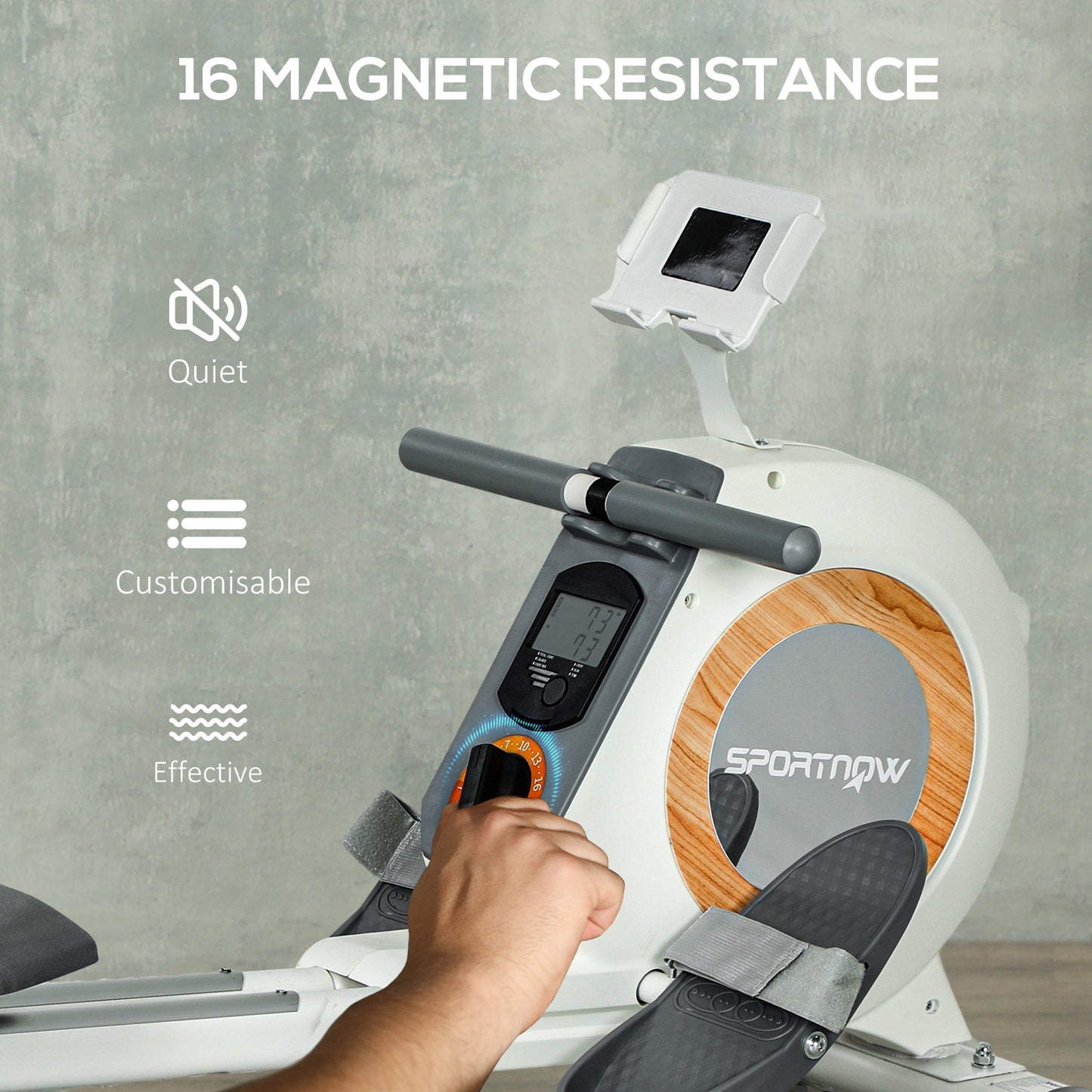 SPORTNOW Rowing Machine, 16-Level Magnetic Rower Machine with LCD Monitor and Phone Holder, White