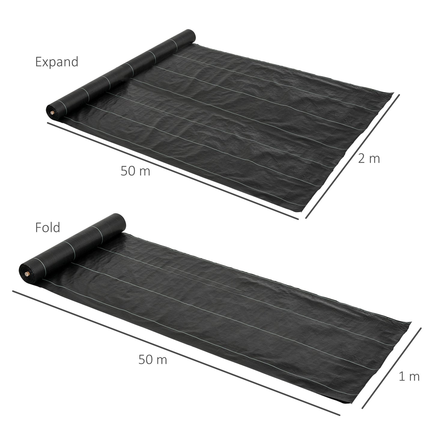 Outsunny 2m x 50m Weed Control Membrane, Heavy Duty Weed Control Barrier Fabric, 90gsm Ground Cover for Patios, Garden, Flower beds, Landscaping