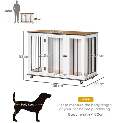 PawHut Dog Cage End Table with Five Wheels, Dog Crate Furniture for Large Sized Dogs, with Front Door Latch, Indoor Use, White