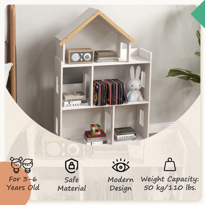 ZONEKIZ Three-Tier Toy Storage Shelf, Kids Bookcase, with Six Cubes, for Playroom, Bedroom - White