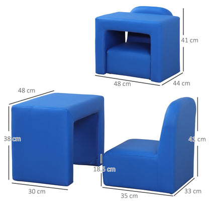 Fotel rozkładany dla malucha HOMCOM 2 w 1, 48 x 44 x 41 cm, do pokoju zabaw Game Relax, niebieski