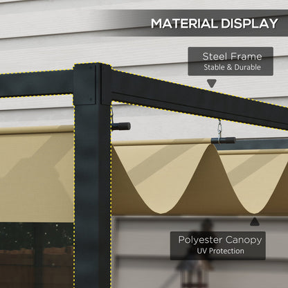 عريشة معدنية Outsunny مقاس 4 × 3 (م) مع سقف قابل للسحب، ومأوى مظلة للحديقة للأماكن الخارجية، والفناء، باللون الكاكي