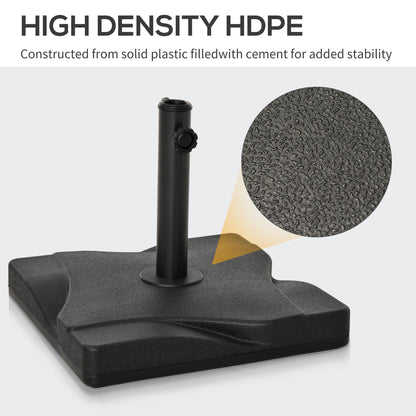 Outsunny 20kg Square Parasol Base Outdoor Garden Cement Umbrella Weight Stand Holder, Fits â32mm,â38mm,â48mm Pole - Black