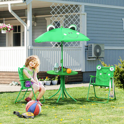 Outsunny Kids Folding Picnic Table Chair Set w/ Parasol, Green