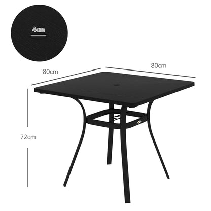 Stół ogrodowy Outsunny Four-Seater Steel, z otworem na parasol 40 mm - czarny