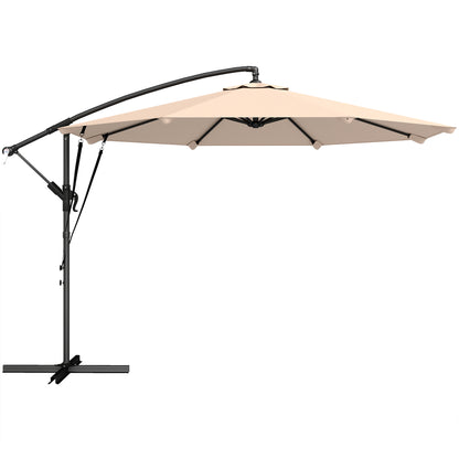 Outsunny 3 m Cantilever Parasol with Protective Cover and Wind Ropes, Banana Parasol with Crank Handle, Khaki