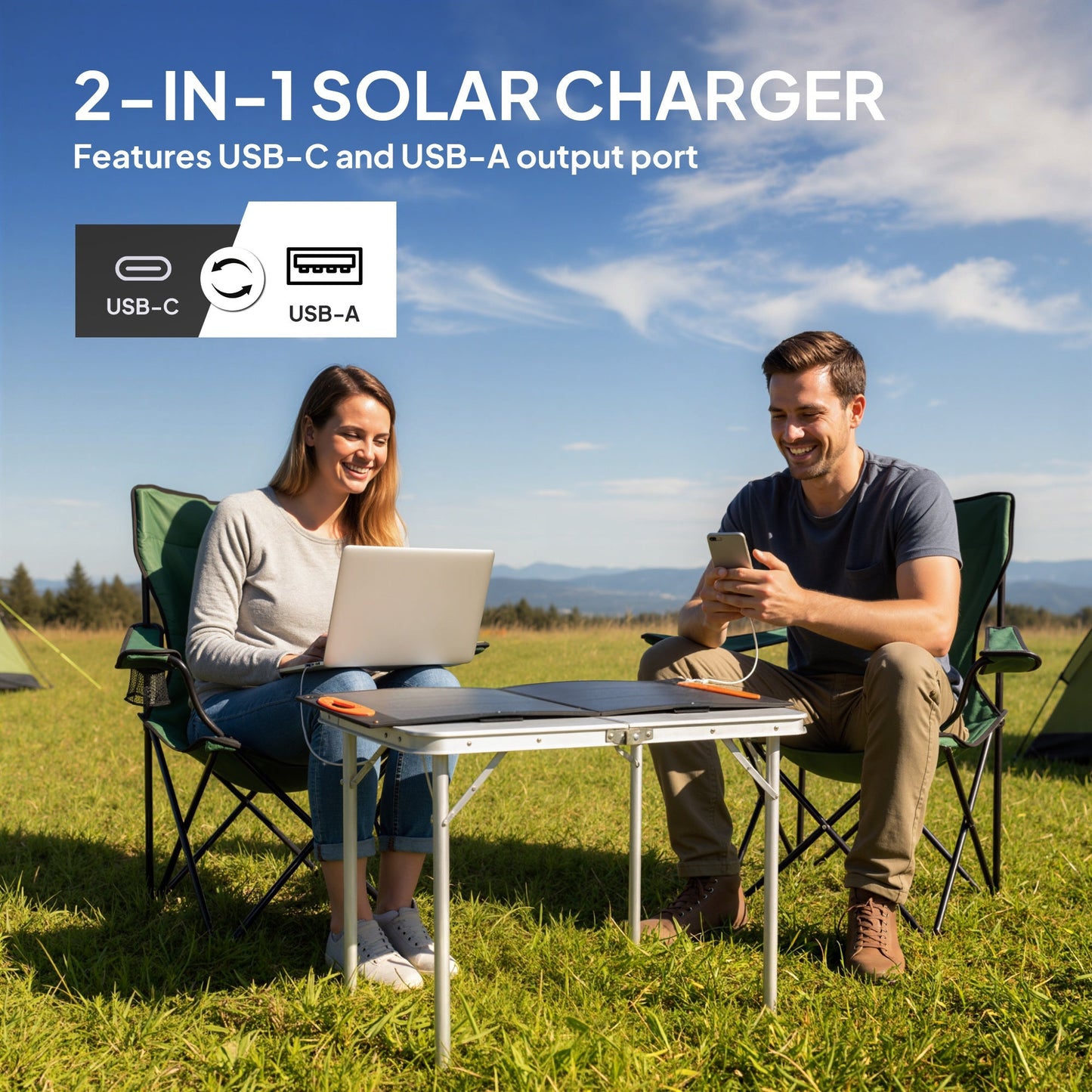 HOMCOM 100W Portable Solar Panel, Foldable Solar Charger with USB-A & USB-C Fast Charging Output, IP67 Waterproof for Mobile Phone Power Bank Flashlight Fans Camping Backpacking Hiking