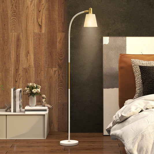 HOMCOM Lampa podłogowa do salonu, lampa stojąca do czytania z reflektorem i regulowaną wysokością, przełącznik kołyskowy włącz/wyłącz, oświetlenie wewnętrzne do sypialni, biura, białe (żarówka nie jest dołączona)