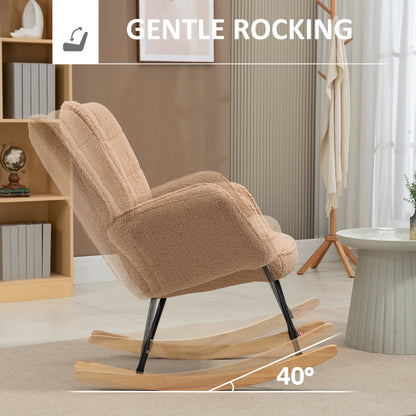 HOMCOM Soft Fleecey Rocking Wingback Chair - Light Brown