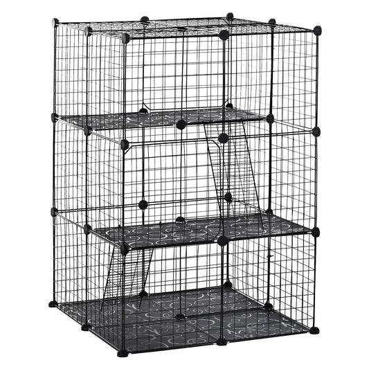 Pet Playpen DIY Small Animal Cage Enclosure Metal Wire Fence 39 Panels with 3 Doors 2 Ramps for Kitten Bunny Chinchilla Pet Mink Black by PawHut