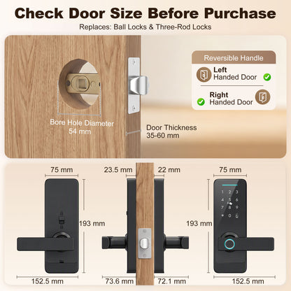 HOMCOM Smart Door Lock, 5-in-1 (Fingerprint/Passcode/Bluetooth APP/NFC Card/Key), Built-in Doorbell, Keyless Electronic Lock