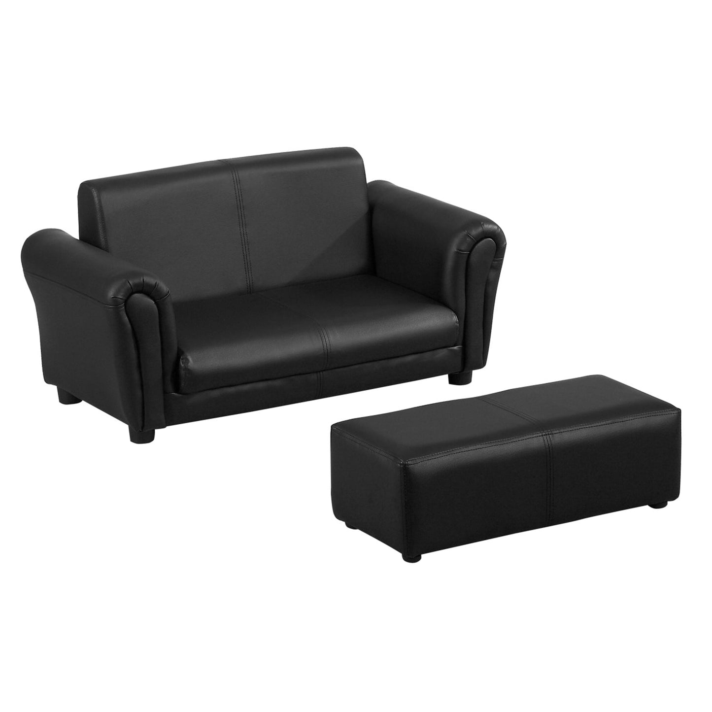 Sofa dziecięca HOMCOM z funkcją spania, sofa dla dzieci, fotel dla malucha, sofa dla chłopców i dziewcząt, sofa dwuosobowa z podnóżkiem (czarna)