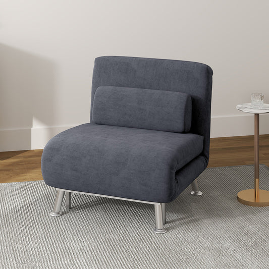 HOMCOM Single Velvet-Feel Sleeper Chair - Dark Grey