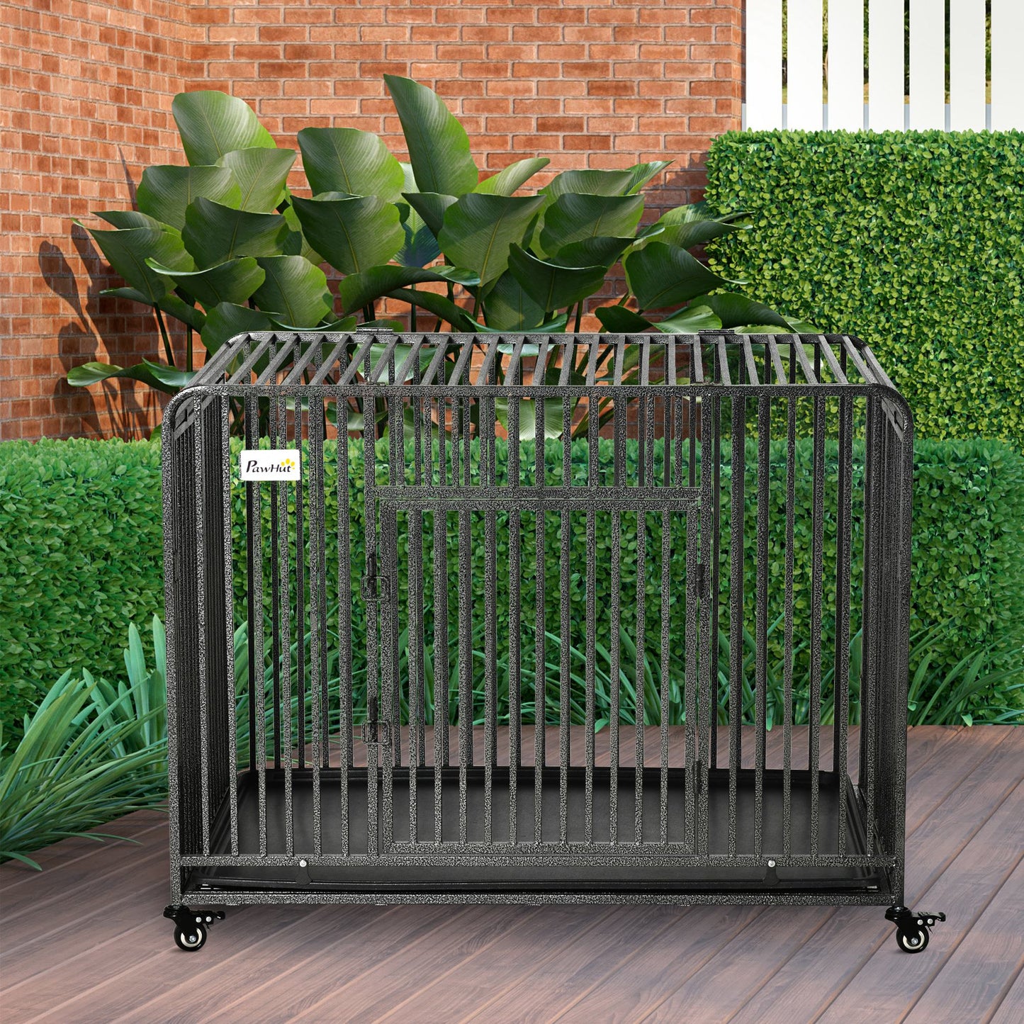 PawHut Foldable Heavy Duty Dog Crate, Dog Cage on Wheels, Portable Dog Kennel with Removable Tray, for Large and Medium Dogs