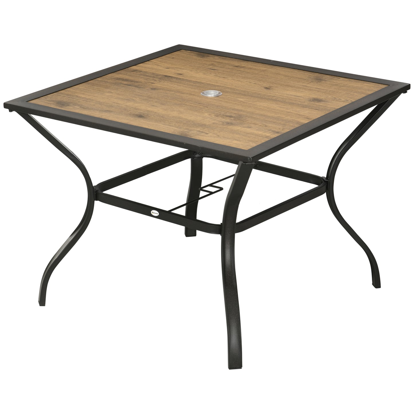 Outsunny Outdoor Garden Table Dining Table dla 4 osób z otworem na parasol, blat z płyty PC z efektem słojów kamienia na patio, ogród, brązowy